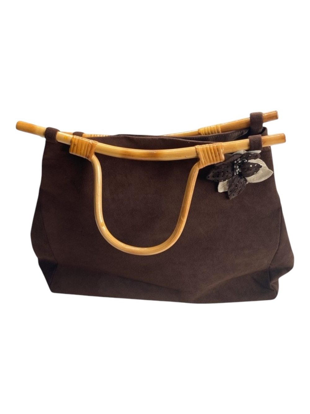 90’s: Julie Brown ꕥ Bamboo Boho Top Handle Satchel Bag ꕥ Chocolate Micro Suede ꕥ - Picture 9 of 16
